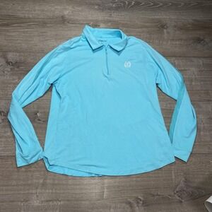 IBKUL Shirt Womens Large Blue Long Sleeve Quarter Zip Golf Sun Protection UPF